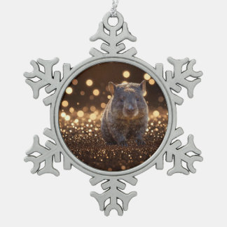 Brown Baby Wombat on Brown Bokeh Bliss, Schneeflocken Zinn-Ornament
