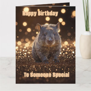 Brown Baby Wombat on Brown Bokeh Bliss, Tageskarte Karte