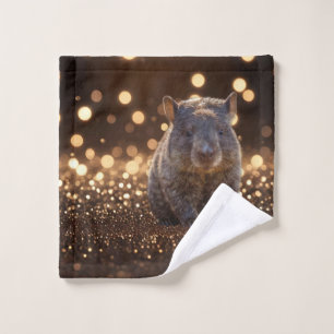 Brown Baby Wombat on Brown Bokeh Bliss, Waschlappen