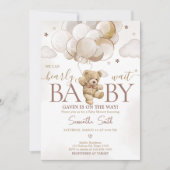 Brown Balloon Bear Baby Dusche Einladung (Vorderseite)