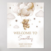 Brown Balloon Bear Baby Dusche Willkommen Poster (Vorne)