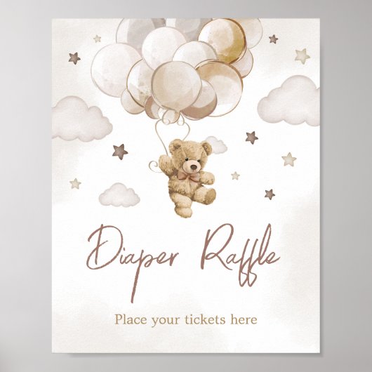 Brown Balloon Bear Baby Dusche Windel Raffel Poster (Vorne)