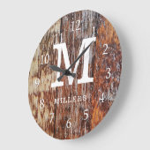 Brown Barn Wood Farmhouse Monogram Große Wanduhr (Winkel)
