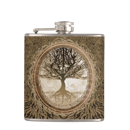 Brown-Baum des Leben-Musters Flachmann (Vorderseite)