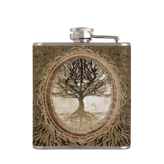 Brown-Baum des Leben-Musters Flachmann (Rückseite)