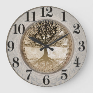 Brown-Baum des Leben-Musters Große Wanduhr