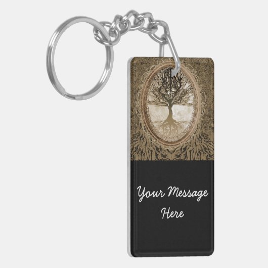 Brown-Baum des Leben-Musters Schlüsselanhänger (Vorderseite links)