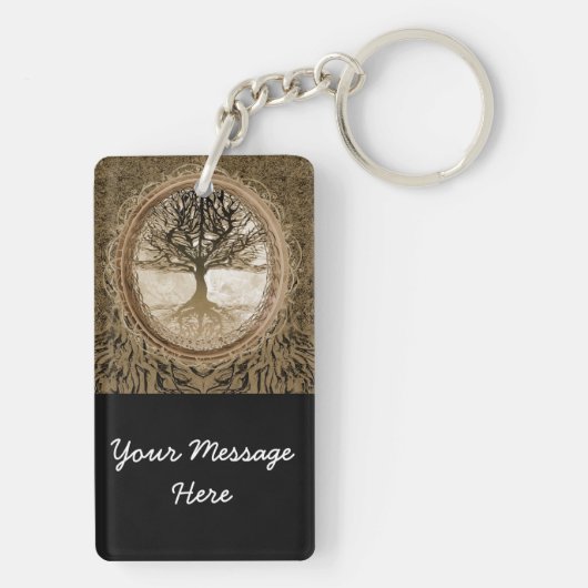 Brown-Baum des Leben-Musters Schlüsselanhänger (Rückseite)