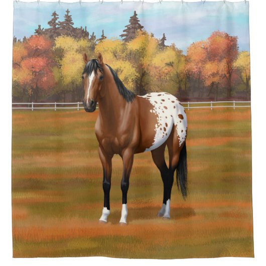 Brown Bay Appaloosa Pferd im Herbst Weide Duschvorhang (Vorderseite)