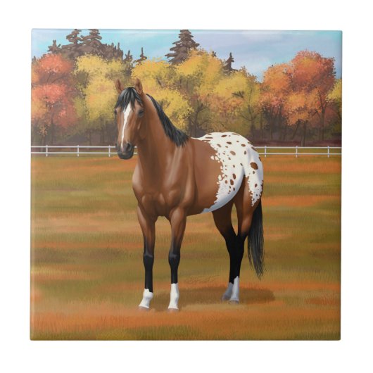 Brown Bay Appaloosa Pferd im Herbst Weide Fliese (Vorderseite)