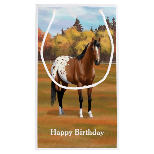 Brown Bay Appaloosa Pferd im Herbst Weide Kleine Geschenktüte (Rückseite)