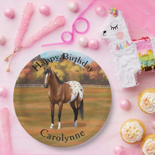 Brown Bay Appaloosa Pferd im Herbst Weide Pappteller (Party)