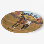 Brown Bay Appaloosa Pferd im Herbst Weide Pappteller (Schrägansicht)
