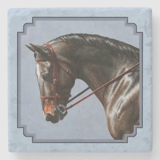 Brown Bay Oldenburg Horse Portrait Steinuntersetzer (Vorderseite)