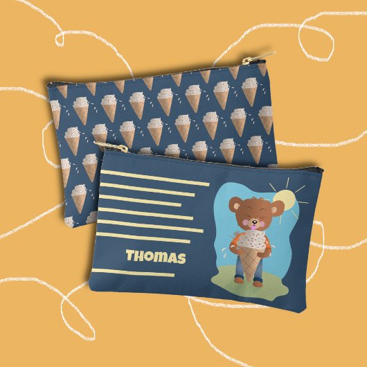 Brown Bear and Ice Cream Cone Kid Pencil Pouch Zubehörtasche