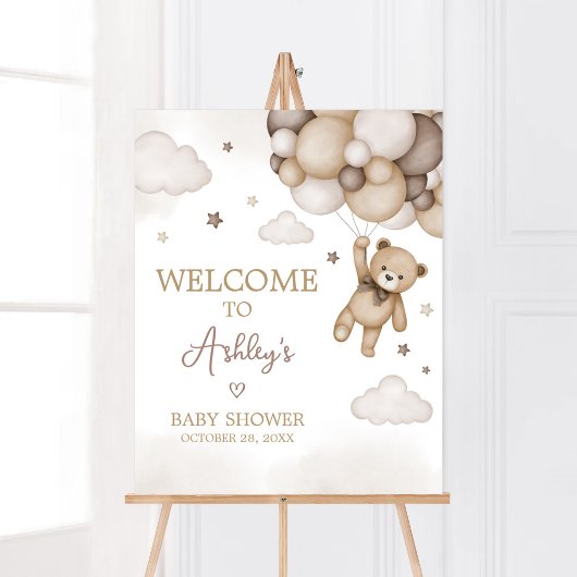 Brown Bear Balloon Baby Dusche Willkommen Poster