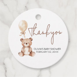 Brown Bear Balloon Baby Shower Favor Tags Geschenkanhänger