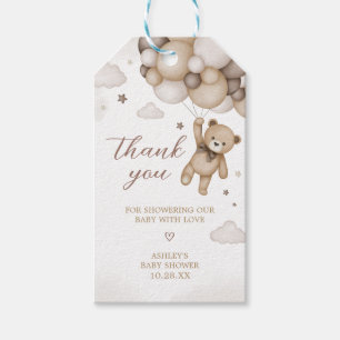 Brown Bear Balloon Baby Shower Fevor Tags Geschenkanhänger