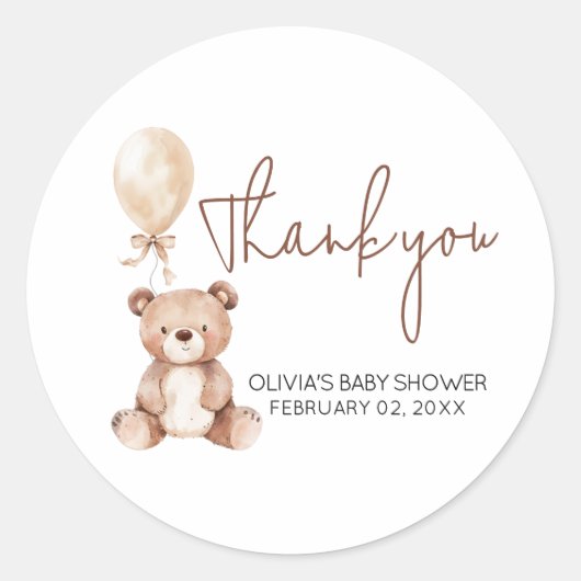 Brown Bear Balloon Baby Shower Runder Aufkleber (Vorderseite)