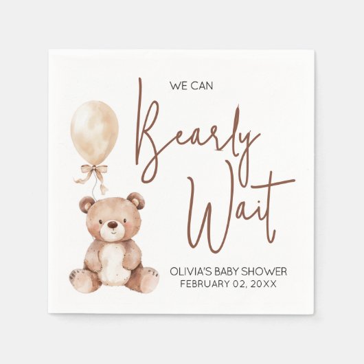 Brown Bear Balloon Baby Shower Serviette (Vorderseite)