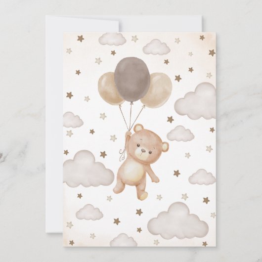 Brown Bear Balloon Babydusche Einladung (Rückseite)