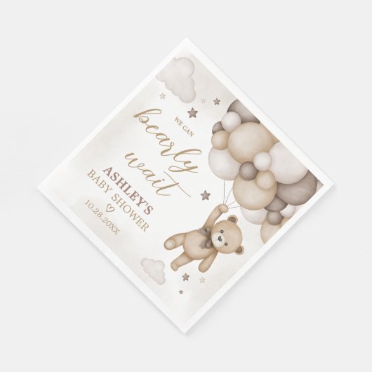 Brown Bear Balloon Babydusche Serviette (Ecke)