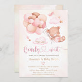 Brown Bear Balloon Girl Shower Einladung (Vorne/Hinten)