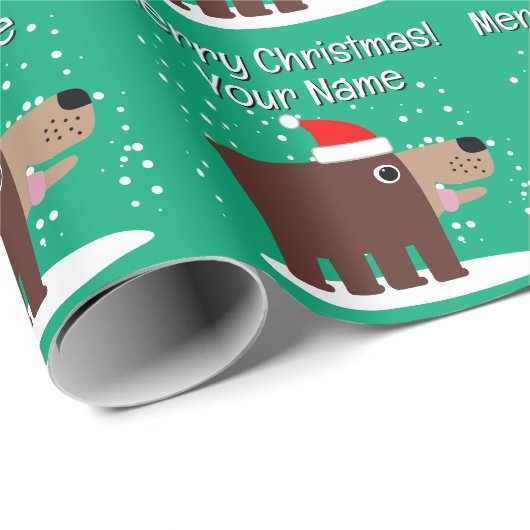 Brown bear cartoon with santa hat custom Christmas Geschenkpapier (Rolleneckpunkt)