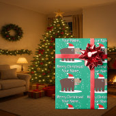 Brown bear cartoon with santa hat custom Christmas Geschenkpapier