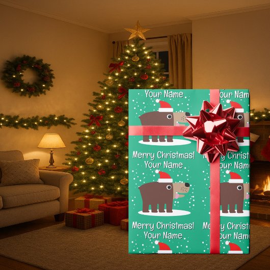Brown bear cartoon with santa hat custom Christmas Geschenkpapier