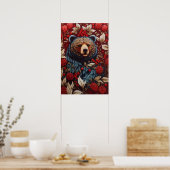 Brown Bear Red Berries William Morris Inspiriert Poster (Küche)
