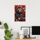 Brown Bear Red Berries William Morris Inspiriert Poster (Heimbüro)