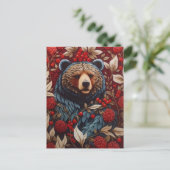 Brown Bear Red Berries William Morris Inspiriert Postkarte (Stehend Vorderseite)