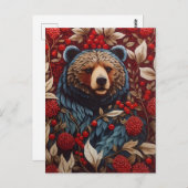 Brown Bear Red Berries William Morris Inspiriert Postkarte (Vorne/Hinten)