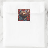 Brown Bear Red Berries William Morris Inspiriert Quadratischer Aufkleber (Tasche)