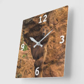 Brown Bear Square Wall Clock Quadratische Wanduhr (Winkel)