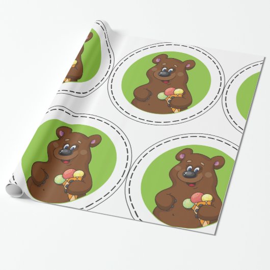 Brown Bear With Ice Cream Geschenkpapier (Ungerollt)