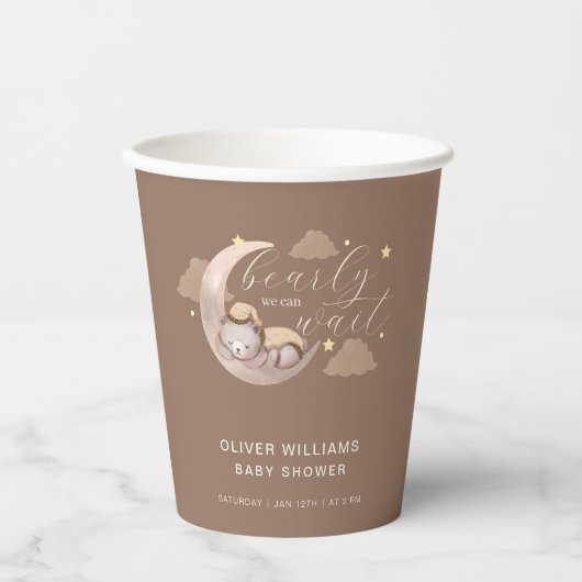 Brown Bearly Wait Moon Star Sleepy Bär Pappbecher (Vorderseite)