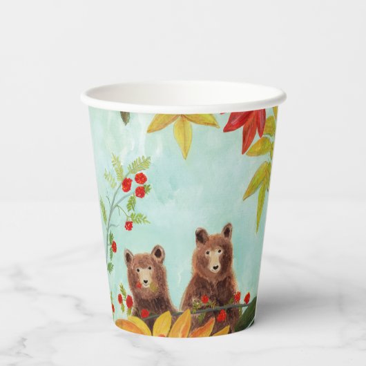 Brown Bears Eating Red Rowan Berries Pappbecher (Rückseite)