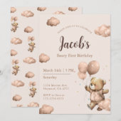 Brown Beary First Birthday Boy Einladung (Vorne/Hinten)