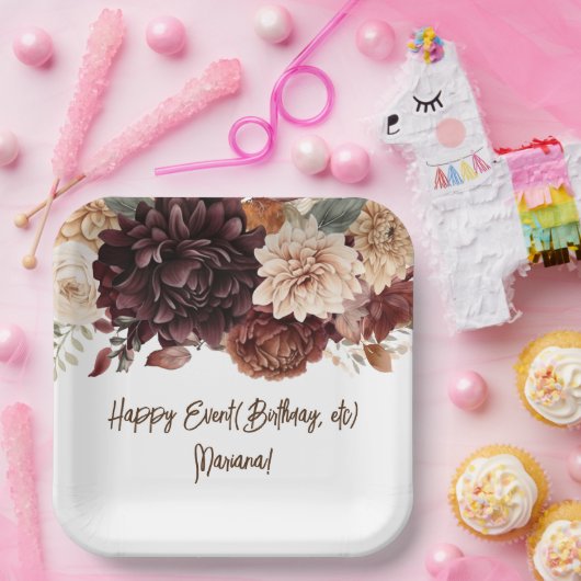 Brown Beige Blume Blumengebäck Party Pappteller (Party)