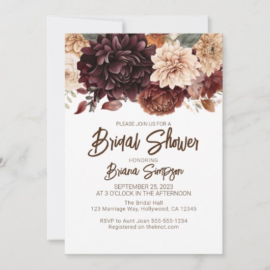 Brown Beige Blume Brautparty Einladung (Vorderseite)