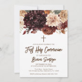 Brown Beige Blume Floral First Heilige Kommune Einladung (Vorderseite)