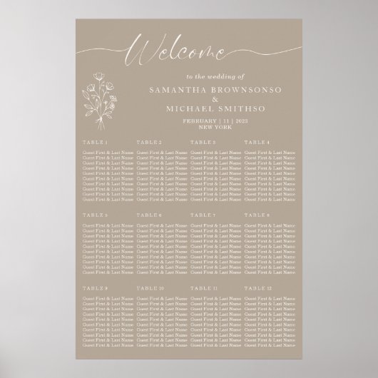Brown Beige Botanical Floral Welcome Wedding Poster (Vorne)