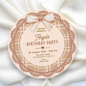 Brown beige bow plaid birthday einladung