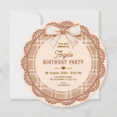 Brown beige bow plaid birthday einladung (Vorderseite)