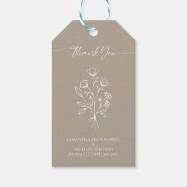 Brown Beige Calligraphy Boho Botanicals Vielen Dan Geschenkanhänger