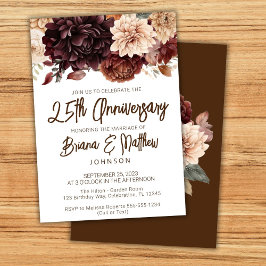 Brown Beige Floral 25. Hochzeitstag Einladung