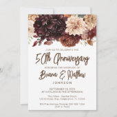 Brown Beige Floral 50. Hochzeitstag Einladung (Vorderseite)