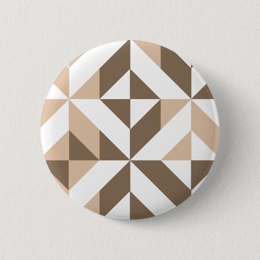 Brown Beige Geometric Cube Pattern Button (Vorderseite)